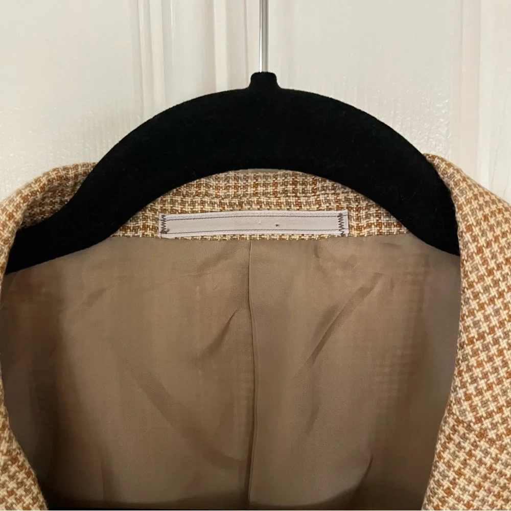 Ermenegildo Zegna Italian Linen Carmel Tan Beige Houndstooth Blazer Jacket 48R